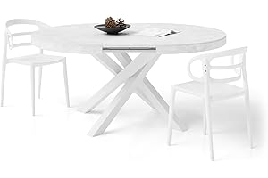 Mobili Fiver, Tavolo Allungabile Rotondo Emma, Bianco Cemento con gambe Incrociate Bianche, Made in Italy, 120 cm x 120 cm x 74 cm