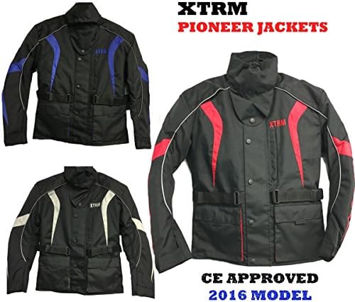 Motorbike Motorcycle Men's Touring Jackets XTRM Waterproof Armoured CE Approved All Weather Adult Jackets New 2 Colours (Black/Red, L)