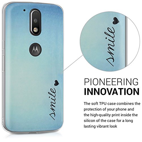 kwmobile Funda para Motorola Moto G4   Moto G4 Plus - forro de TPU silicona cover protector para m  vil - Case Dise  o Smile con coraz  n azul turquesa