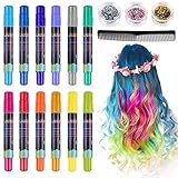 Lictin Hair Chalk Pens for Girls-Kids Hair Chalk Metallic Glitter Temporary Instant Hair Colour Pens Washable Hair Dye Pen, 12pcs Hair Chalk with 1pc Comb,3pcs Cosmetic Glitter and 8pcs Gloves
