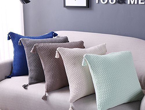 mixinni® Haus Dekor Kissenbezug Baumwolle Gestrickt Zierkissenbezug Dekorative Quadrat Sofa/Bett/Auto/Stuhl Dekokissen Bettkissen Quaste Stil Kissenhülle 45*45cm - 4