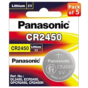 Panasonic Lithium Coin Battery CR2450, Pack of 5