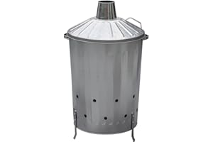Abaseen 90 LITRE GALVANIZED INCINERATOR - FIRE - BURNER - DUSTBIN - LEAVES - RUBBISH - OUTDOOR - WITH LID (90 L)