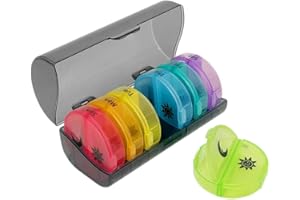 BOJIUSARL Pilulier Hebdomadaire Rond 7 Jours Boîte à Comprimés avec 14 Compartiments Sans BPA Matin et Soir Pilluliers Medicaments Boîte de Rangement Huile de Poisson Vitamines Suppléments, Coloré