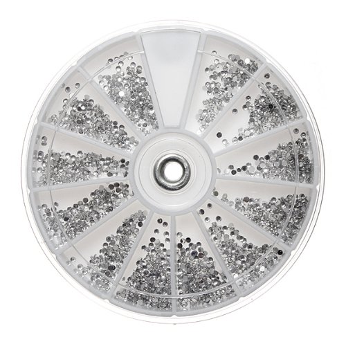 2400 X Silver Clear Nail Art Rhinestone Round Diamante 1.5mm Glitter Gem Wheel