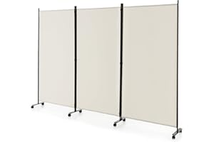 ‎GIANTEX GIANTEX Paravent Raumteiler innen auf Rollen Trennwand Sichtschutz 3 teilig 262x180 cm Raumtrenner klappbar Spanische Wand freistehend mit Breiten Füßen Stellwand aus Stoff Privatschutz