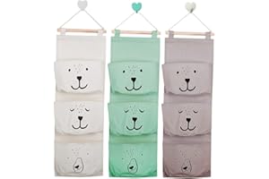 SCHYIDA Stoff Hängende Tasche, 3Pcs Hängetasche Wand Hängen Tasche Hängend Aufbewahrungstasche Faltbare Organizer Mit 3 Herzförmiger Haken Süß Hängeorganizer Tasche Aufhängen Tasche für Aufbewahrung