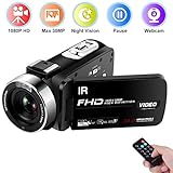 IR Nachtsicht und HDMI: Diese VideoKamera ist mit IR LED Licht für Nachtsichtaufnahmen ausgestattet. Sie können diese Funktion einfach aktivieren, indem Sie auf die Ein/Aus -Taste klicken, wenn der Camcorder eingeschaltet ist. Daher können Sie Fotos und Videos in Schwarzweiß aufnehmen, wenn Sie sich in Situationen mit wenig Licht befinden. Dieser Camcorder verfügt über einen wunderschönen 3 Zoll Bildschirm, der eine gestochen scharfe und klare Wiedergabe gewährleistet.