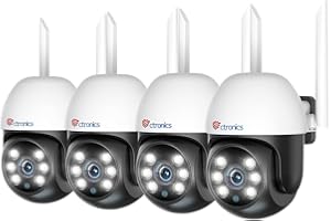 Ctronics Kit Camara Vigilancia WiFi Exterior, 1080P con Visión Nocturna en Color, Detección de Personas Seguimiento Automático,Pan 350°Tilt90° Audio Bidireccional, IP66(1 pulgada)