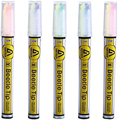 IARTECH Beetle Tip Dual-Color Highlighter Marker-Eco-friendly Non-toxic Design &amp; Brilliant Vivid -6 Neon Ink colors- Assorted Pack of 8