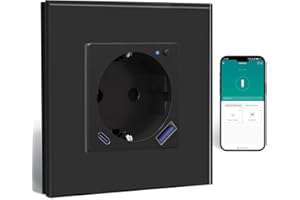 BSEED Enchufe ZigBee con Cargador Rápido USB C 20W con Medición de Corriente,Schuko WLAN Empotrada para Alexa/Google Home, Enchufe Inteligente 16A,1 Gang Negro(Requisito del Gateway Hub)