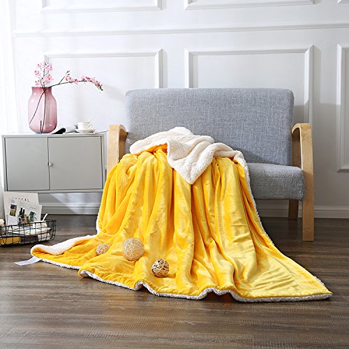 Zangge Bedding Home Sherpa Blanket Soft Warm Large Flannel Throw Bed Blanket for Kid Children Yellow 79"x91"