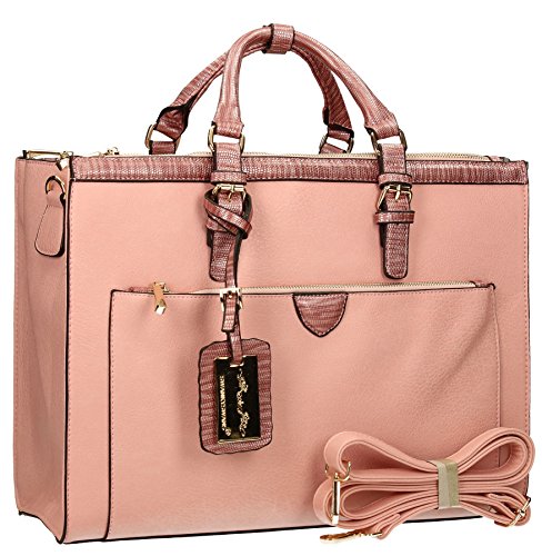 Berlin Faux Lizard Skin Trim Womens Work City Bag Ladies Handbag - Pink