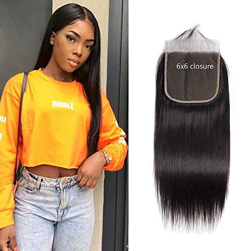Maxine silky Straight 6x6 Free Part Lace Closure Virgin Brazilian Human Hair Pre-plucked Lace Closure with Baby Hair (12 inches,Natural Color)