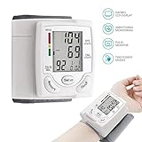 Wrist Blood Pressure Monitor Digital LCD Screen Heart Beat Meter with Wrist Cuff Accurate Pulse Measurement Batteries Included for Home Use White