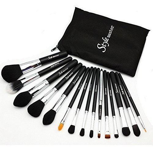 Professional Makeup Brush Set - Foundation Concealer Blending Blush Brush Face Powder Eyebrow & Eyeshadow Brush Cosmetics Tool Kit -15PCS Black Silver