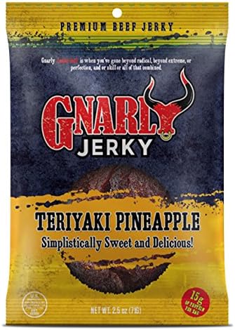 Gnarly Jerky Teriyaki Pineapple Flavor Premium Beef Jerky 2.5oz - 15g of Protein per Bag