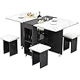Folding Dining Table,dining table, Removable Folding Dining Table, dining table set for 4 Space Saving Dining Table for Tight Spaces With 4 chairs (White & Black)