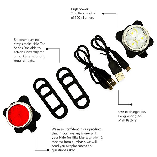 Halo Tec USB aufladbaren Fahrrad Beleuchtung – LED-Leuchten – Super hell Bike Lights High Lumen Count-Clip auf dem Fahrrad Beleuchtung – Wasserdicht wiederaufladbarer Fahrradlicht Set – Mountainbike – Rennrad leuchtet - 3