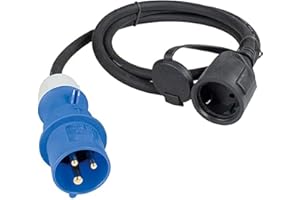 as - Schwabe Camping CEE-Adapterleitung - 1,5 m H07RN-F 3G2,5 - mit CEE-Stecker & Schutzkontaktkupplung mit Klappdeckel - 230V, 16A - für Camping und Outdoor-Einsatz - IP44 - Schwarz, 60488
