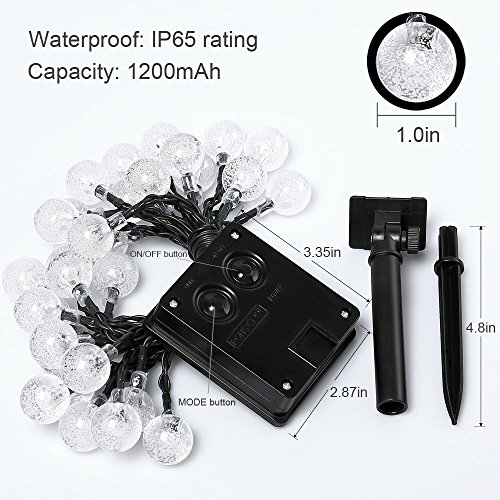 Samoleus 30er LED Solar Lichterkette Garten Globe Außen Warmweiß 6 Meter, Solar Beleuchtung Kugel für Party, Weihnachten, Outdoor, Fest Deko usw (Weiß) - 7