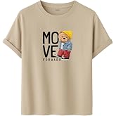 Unisex Oversize Ayıcıklı Tiş&ouml;rt, Move Forward Yazılı, Pamuklu, Sokak Stili, Grafik Baskılı