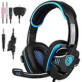 PS4 Headphones,SA708GT 3.5mm Gaming Headset with Microphone,Noise Cancellation Music Game Headphone forXBOX 360 Tablet PC Mac Mobile Phones