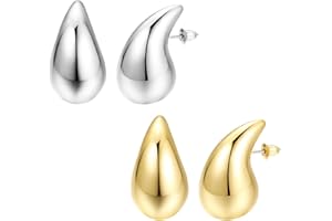 HNJUSR 2 Paia Orecchini Donna Oro, Chunky a Goccia d'acqua Orecchini Dorati Argento Anallergici Moda Gioielli Regalo per Ragazza,Set1
