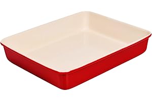 OGIBRIDI Pirofila Antiaderente da Forno in Acciaio al Carbonio con Motivo Natalizio Vassoio da Forno Profondo Versatile Pirofila per Pasta Tacchino Pollo Bistecca Frutti di Mare eccetera Rosso 34.8x24.9x6.4cm