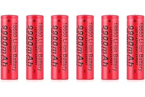 ADEALLY 1￵8￵6￵5￵0 Pilas Recargable, 1￵8￵6￵5￵0 3,7V Litio Batería, 1￵8￵6￵5￵0 Li-Ion Recargable Batería, 9900mAh Alta Capacidad Batería Linterna/Dron/Luces Solares, Batería de Larga Vida (6Pcs)