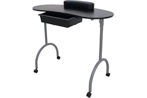Karlhome Portable Manicure Nail Table for Nail Tech, Foldable Nail Desk with Drawer, Lockable Wheels, Nail Station with Carrying Bag, for Beauty Spa Salon, Black