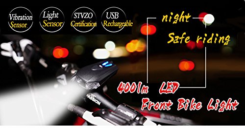 Sheny LED Fahrradbeleuchtung Fahrradlicht mit StVZO Zertifizierung USB wiederaufladbar 400 Lumen – 5Leuchtmodi Licht & Vibration Sensor Wasserdicht - 2