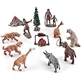 Bekecidi 12 Pieces Primitive Human Models and Realistic Wild Animals Figure, Caveman Figures Emulation Primitive Model for Kids and Adults Science Educational Play