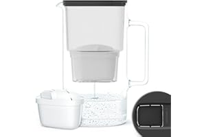 Wessper Carafe filtrante en verre de 3 l compatible avec les cartouches filtrantes Brita - Avec 1 cartouche filtrante - Réduit le calcaire et le chlore - Noir
