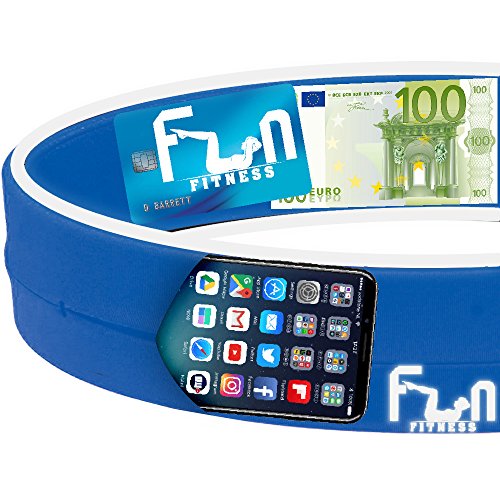 CINTURON DEPORTIVO (Azul, S 65-71cm) - Cinturón Para Correr - Riñonera Fitness Premium para Cintura - Ideal Para Teléfonos Grandes como iPhone Xs Max y Samsung 9 - Perfecto para Gimnasio, Yoga y Actividades al Aire Libre, Ciclismo, Viajes