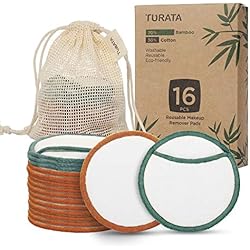 Coton Démaquillant Lavable Bio, 16pcs Disques Démaquillants Lavables en Coton Bambou Tampon Démaquillant Réutilisable Lingette Coton pour Nettoyage Démaquillage Visage avec Sac de Lavage TURATA