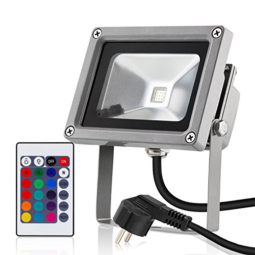 Albrillo LED 10W RGB Fluter mit 16 Farben inkl. Fernbedienung & Stecker, IP65