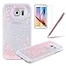 Produktbild Galaxy S6 Edge Glitzer Hülle - Felfy Samsung Galaxy S6 Edge Kreativ Fashion Sparkly Glitter Bling Kleine Pink Liebe Herz Stil Haut Tasche Back Case Cover Etui + 1x Rosa Stylus Touch Pen + 1x Displayschutzfolie