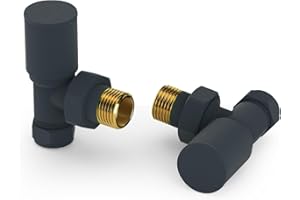 VANCOCO 2Pcs 1/2"×15mm Anthracite Angled Radiator Valves Round, Manual Radiator Valves Pair Standard Connection for Heated Towel Rail and Central Heating Modern Bathroom
