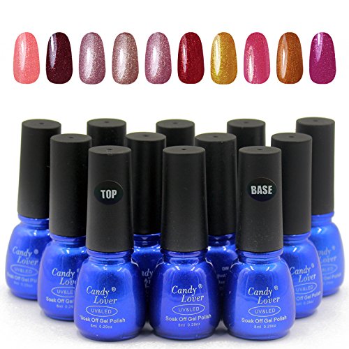 Candy Lover Soak Off Gel Nail Polish 8ml 10colors+Base+Top Environmental Colors Kits set #14
