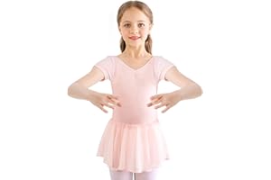 Bezioner Ragazza Balletto Leotard Vestito Danza Tutu Body Ginnastica Manica Corta con Chiffon Gonna