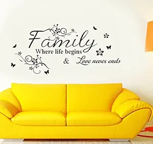 Decals Design Family Where Life Begins Wall Sticker (PVC Vinyl, 60 cm x 45 cm, Black)