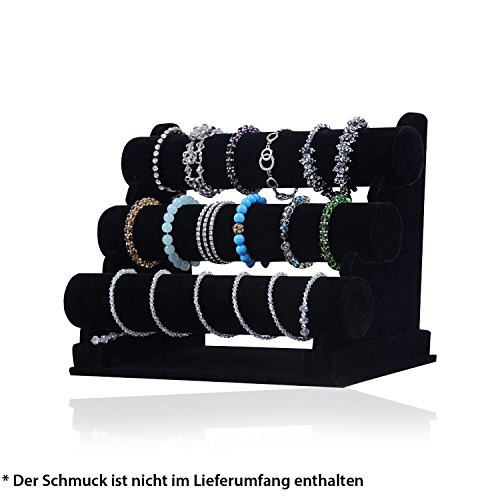 HSM Schmuckständer Schmuckhalter Schmuckaufbewahrung schwarz Armbandständer für Uhren Schmuck und Ohrringe Samt Halter - 2