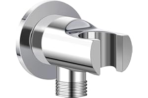 Keymark Wandanschlussbogen mit Brausehalter Chrom, Messing Schlauchanschluss mit Wandbrausehalter, Wandanschluss mit Duschkopfhalterung G 1/2 Zoll, Universal Brauseanschlussbogen Handbrausehalter