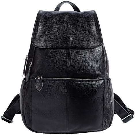 New Womens Black Genuine Leather Backpack Shoulder Bags Casual Daypacks Travel Bags College School Backpack Rucksack