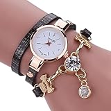 SSITG Damenuhr Kristall Armband Quarz Geflochtene Wickel Wrap Armbanduhr weiss Gold