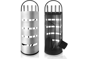Aufun Kaminbesteck Edelstahl 5-teilig Modern Kamin Zubehör Set Kamingarnitur inkl. Besen, Schaufel, Schürhaken, Zange und Ständer mit Sichtschutz, Silber