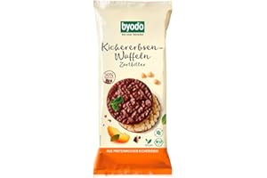 ‎BYODO Byodo Bio Kichererbsen-Waffeln Zartbitter 65g - Veganes Snackpaket, 6er Pack, Proteinreich, Glutenfrei, Aus biologischem Anbau, Ideal für Zwischenmahlzeiten