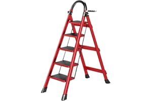 K IKIDO Escabeau pliable avec main courante, 5 marches - Facile à ranger, antidérapant, marches larges, convient pour la cuisine, la maison et la maison - Charge maximale : 150 kg (5 marches)