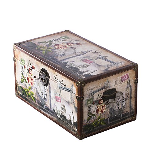 Truhe Kiste SJ08551 New York, Paris, Italien, London, Weltreise USA, Holztruhe mit Canvas bezogen im Vintage Look, Schatzkiste,Kiste, Piratenkiste, Kleinmöbel, Mit Metallbeschlägen, Antikoptik, Holz, verschieden Größen, Maritim, Deko, Hochwertig, Kolonialtruhe, Kolonialstil, Holzbox, Truhe mit Ornamenten . (Größe L 49cm x 28cm x 25cm London) - 2